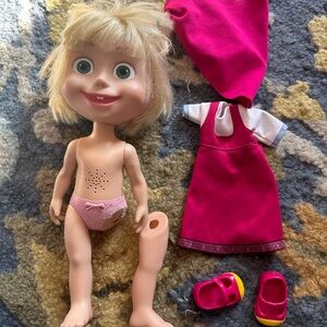Masha and the bear talking/giggling doll with broken leg